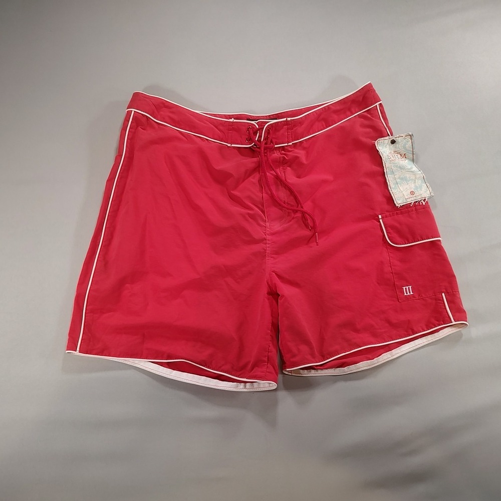Tre Vero Mens XL Red Swim Trunks Retro 50s Preppy Board Shorts Pockets NWT